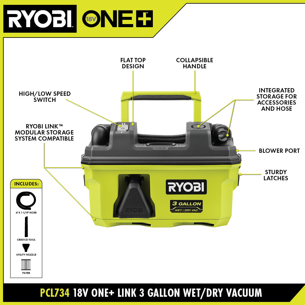 18V ONE+ LINK™ 3 GALLON WET/DRY VACUUM KIT Image 3
