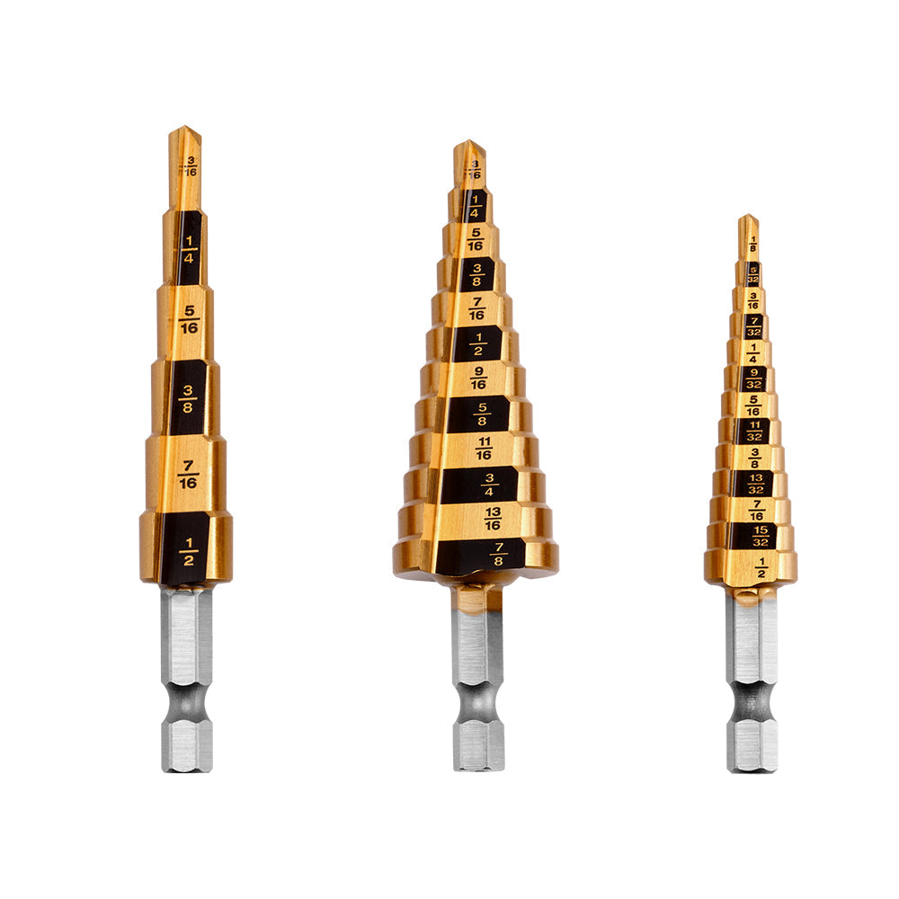 3 PC. Titanium Step Drill Bit Set