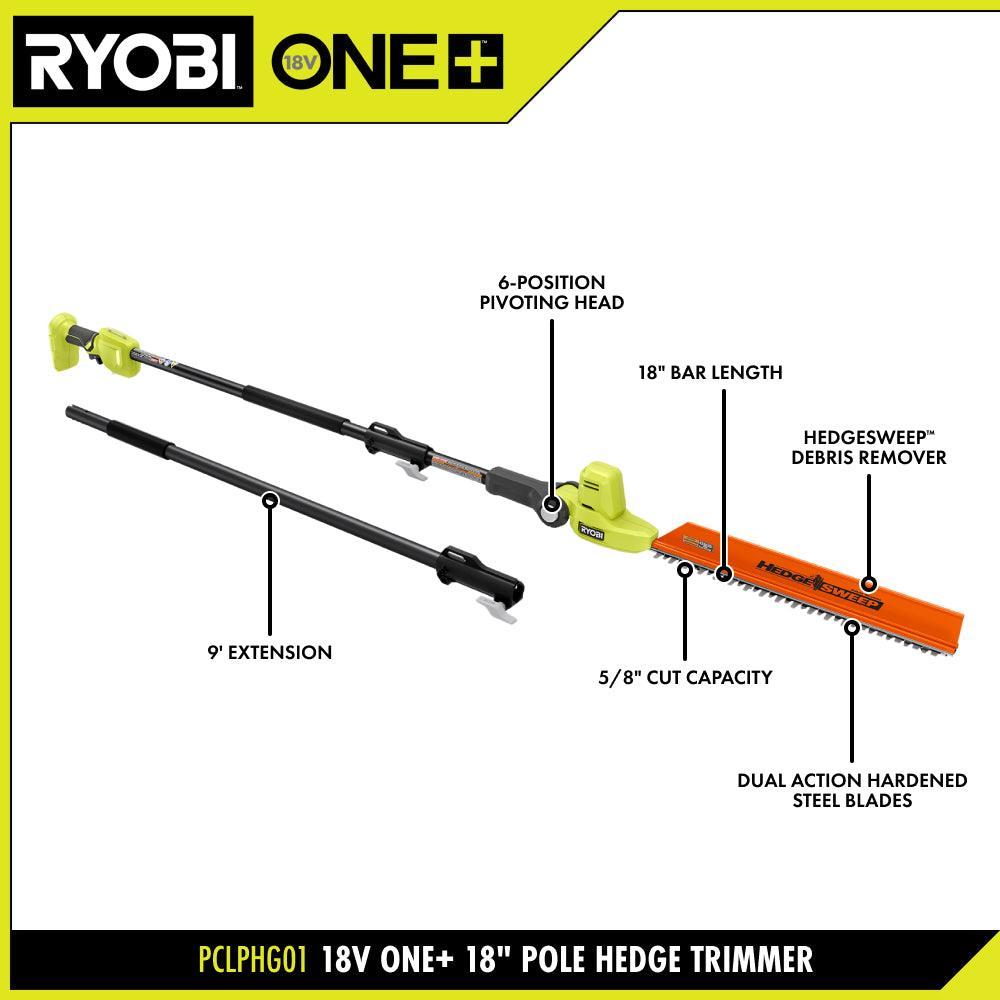 18V ONE+ 18" Pole Hedge Trimmer Kit